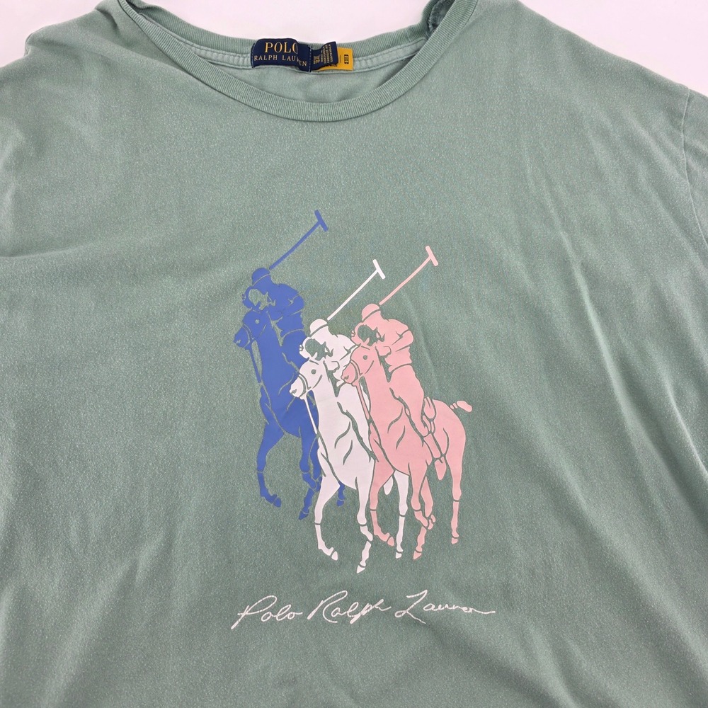 Polo Ralph Lauren T-Shirt Mens 3XLT Heritage Triple Pony Cotton Green Big & Tall - Picture 7 of 9